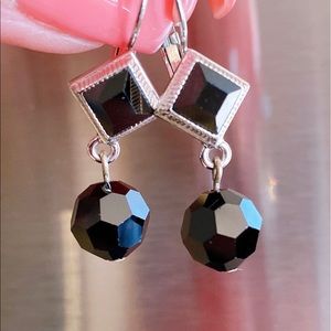 Myka Swarovski Crystal Drop Earrings. Jet Stone